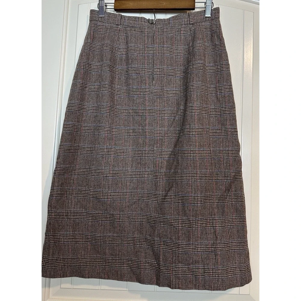 Vintage Union Made A-Line Plaid Midi Length Wool‎ blend Plaid Skirt 13/14 school